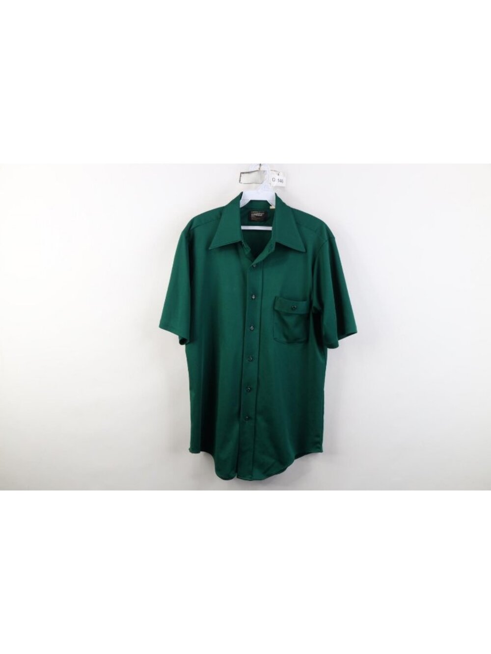 Vtg 70s Streetwear Mens 16 Dagger Collar Knit Short Sleeve Button Shirt Green